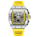 ONOLA Uhr in Silber mit gelbem Silikonarmband.