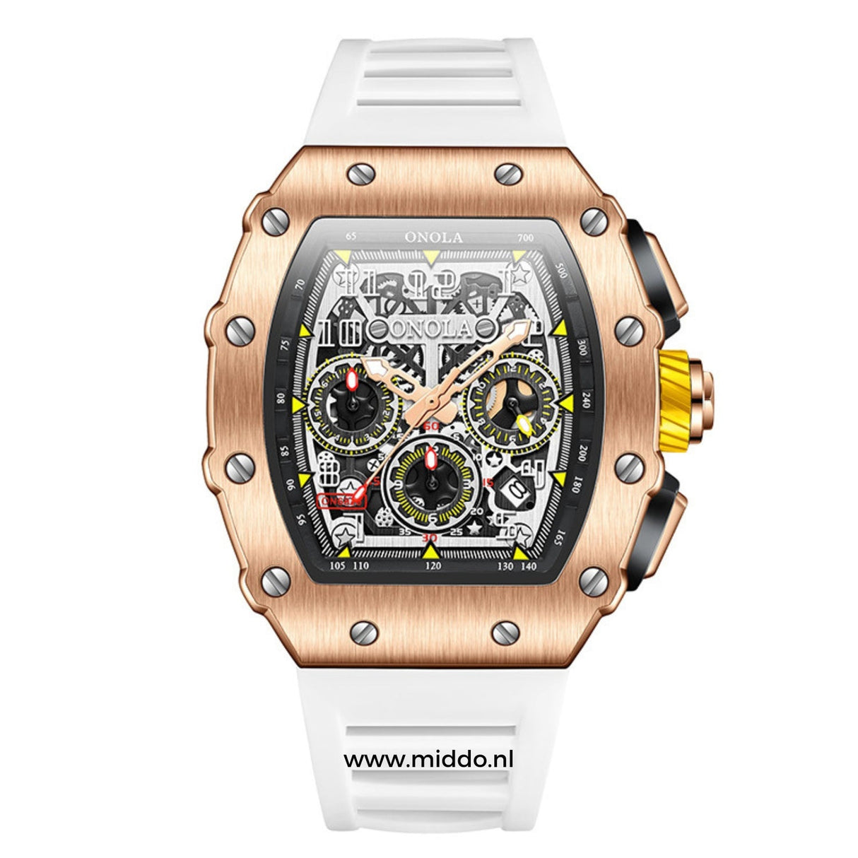 ONOLA Uhr in Roségold mit weißem Silikonarmband