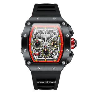 ONOLA Uhr mit schwarz-rotem Gehäuse und schwarzem Armband