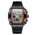 ONOLA Uhr mit schwarz-rotem Gehäuse und schwarzem Armband