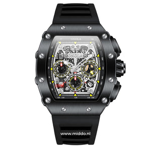 ONOLA-Uhr mit schwarzem Armband und detailliertem Zifferblatt