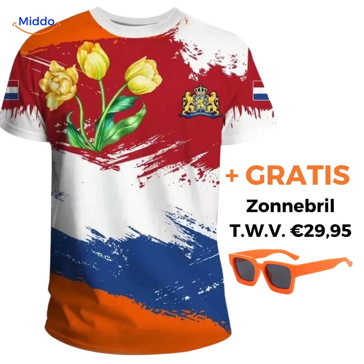 Option 4 oranges T-Shirt mit gratis orange Sonnenbrille