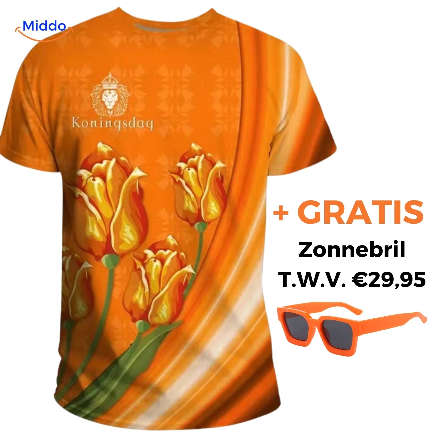 Option 6 orange T-Shirt mit gratis Die Oranje Sonnenbrille www.middo.nl