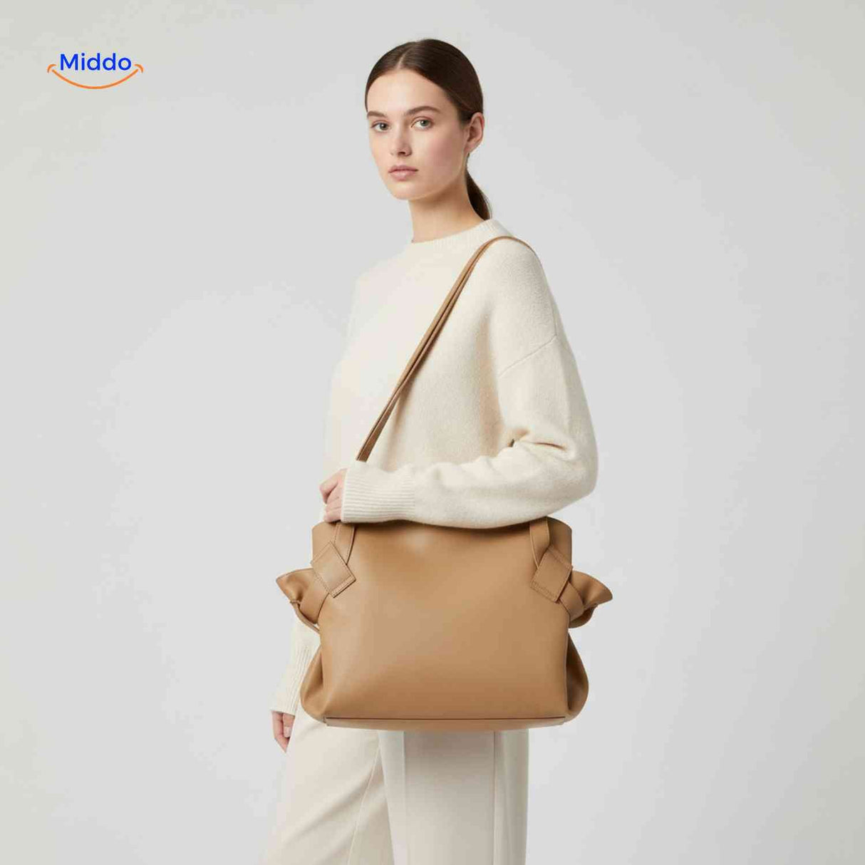 AllesTasche geräumige Damen-Schultertasche aus Leder mit Schleifendetail