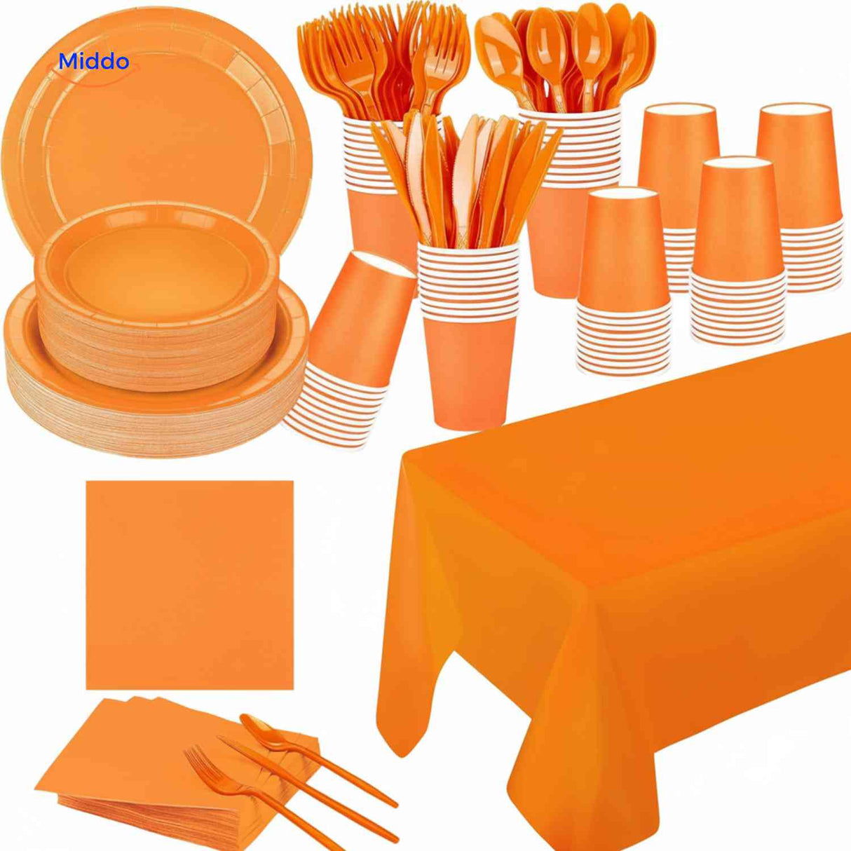 PartyLux Tellerset Einwegteller Becher Besteck Geschirrset orange www.middo.de