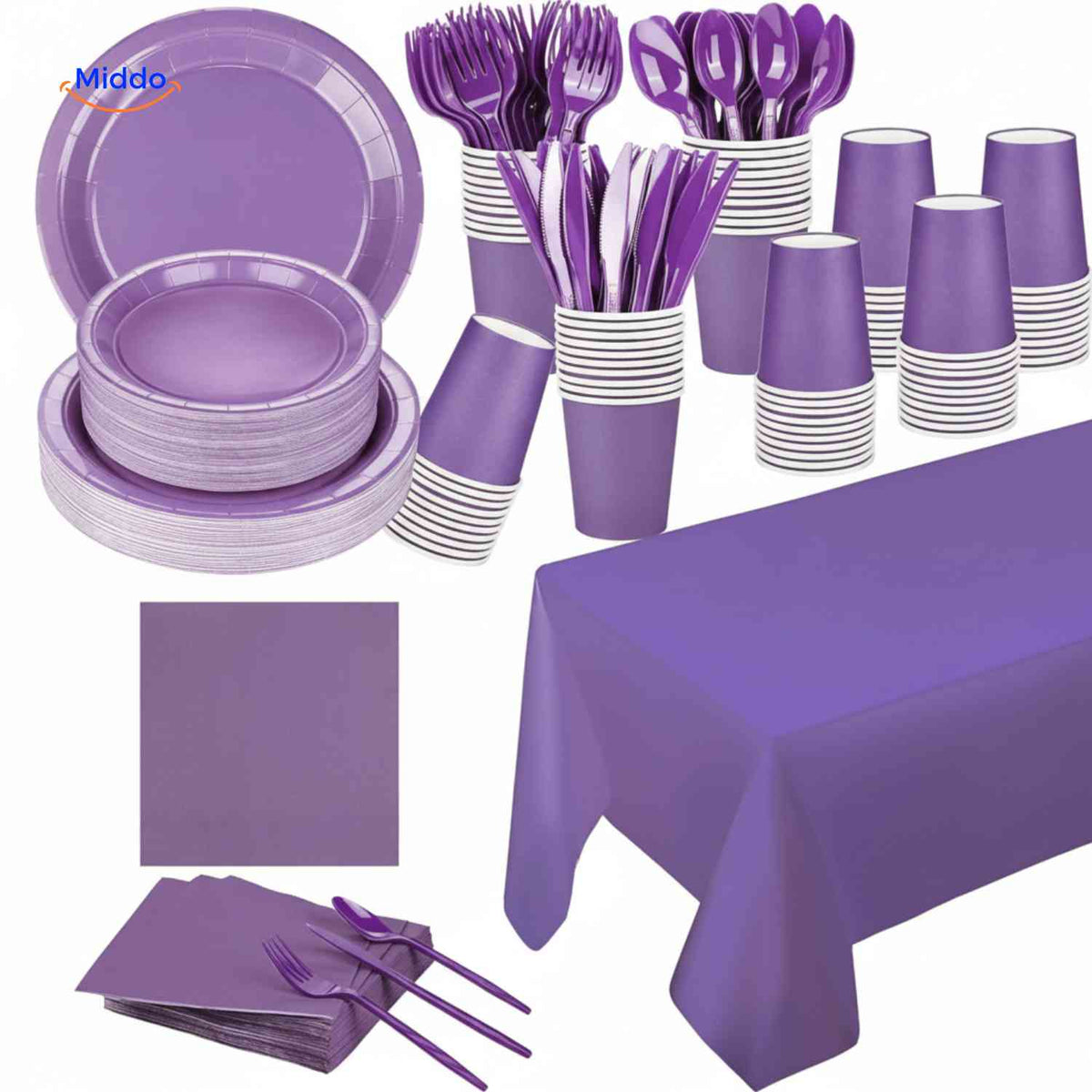 PartyLux Tellerset Einwegteller Becher Besteck Geschirrset lila www.middo.de