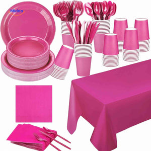 PartyLux Tellerset Einwegteller Becher Besteck Geschirrset rosa www.middo.de
