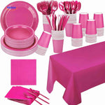 PartyLux Tellerset Einwegteller Becher Besteck Geschirrset rosa www.middo.de