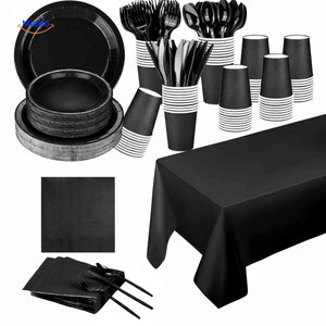 PartyLux Tellerset Einwegteller Becher Besteck Geschirrset schwarz www.middo.de