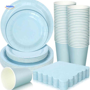 PartyLux Tellerset Einwegteller Becher Geschirr Partyset lichtblau www.middo.de
