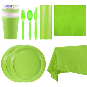 PartyLux Tellerset Einweg Geschirr Partyset Teller Becher Besteck Tischdecke www.middo.de