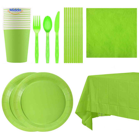 PartyLux Tellerset Einweg Geschirr Partyset Teller Becher Besteck Tischdecke www.middo.de