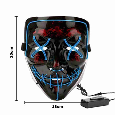 PhantomGlow Maske – Abmessungen des blauen LED-Maskenmodells – www.middo.de