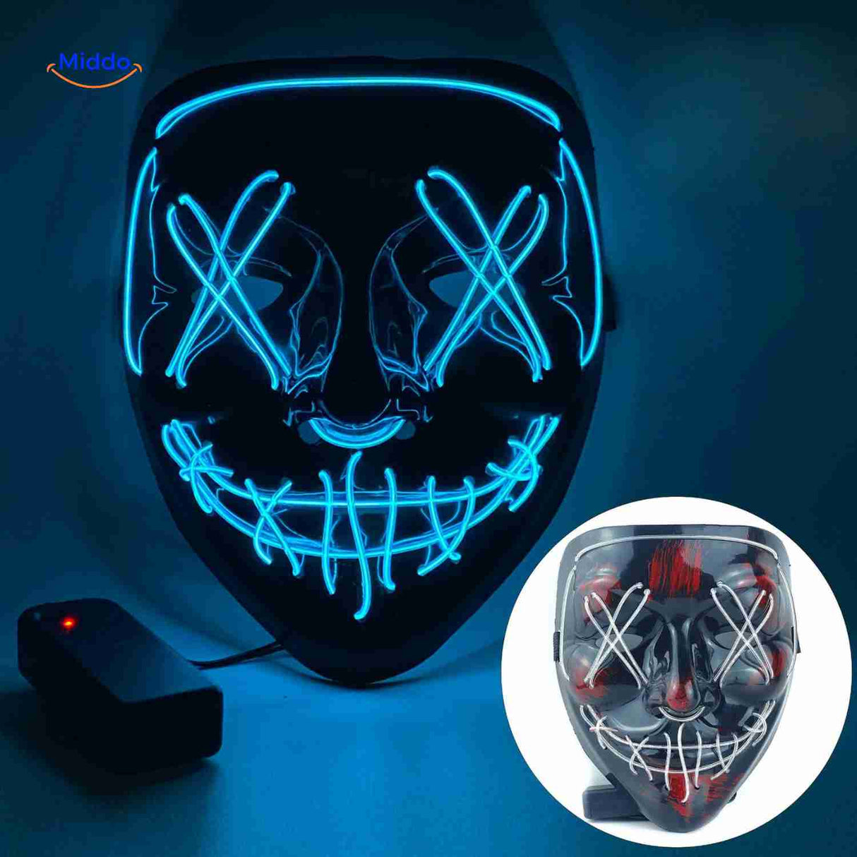 PhantomGlow Maske – Blaues LED-Maske www.middo.de