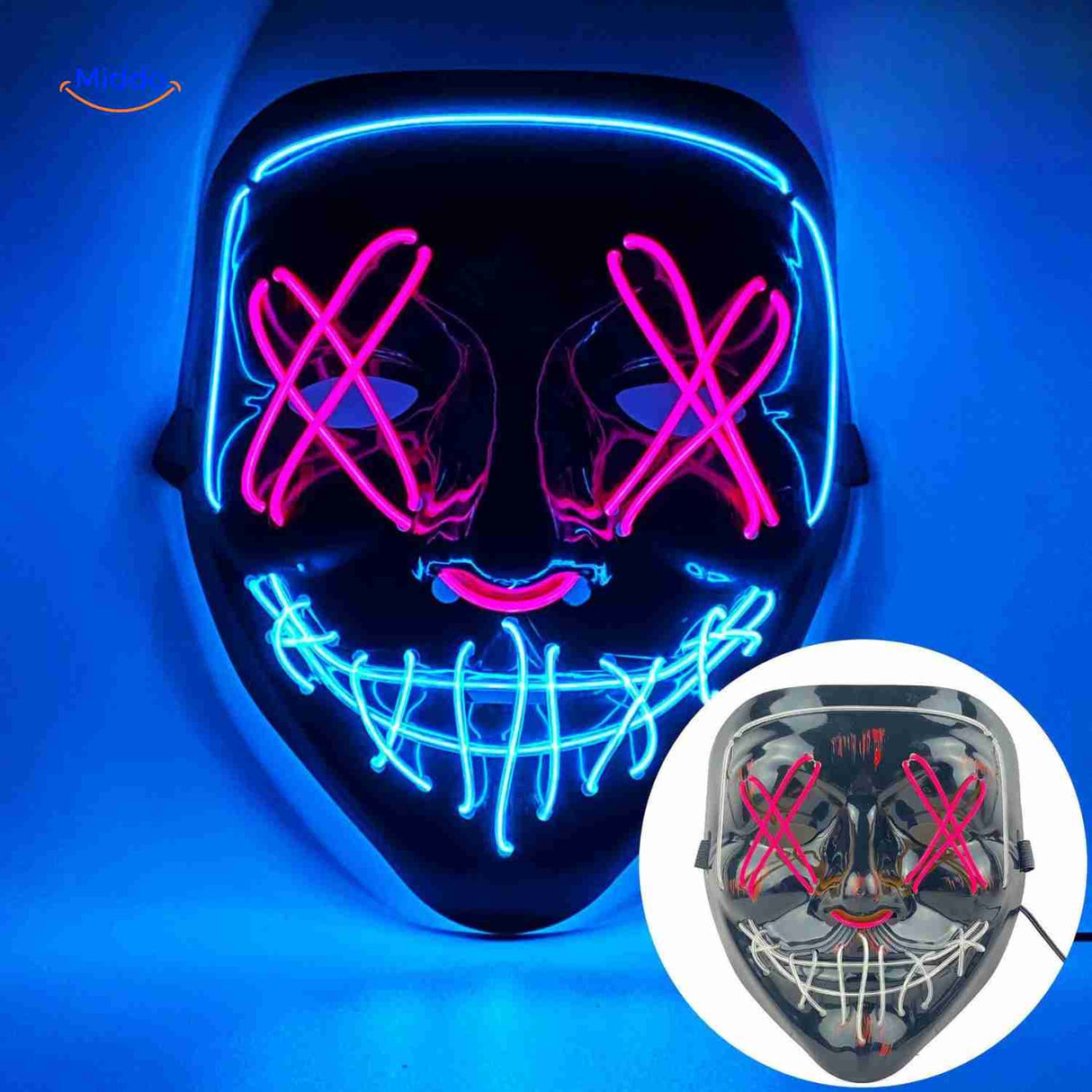 PhantomGlow Maske in Rosa & Blau - LED-Maske von