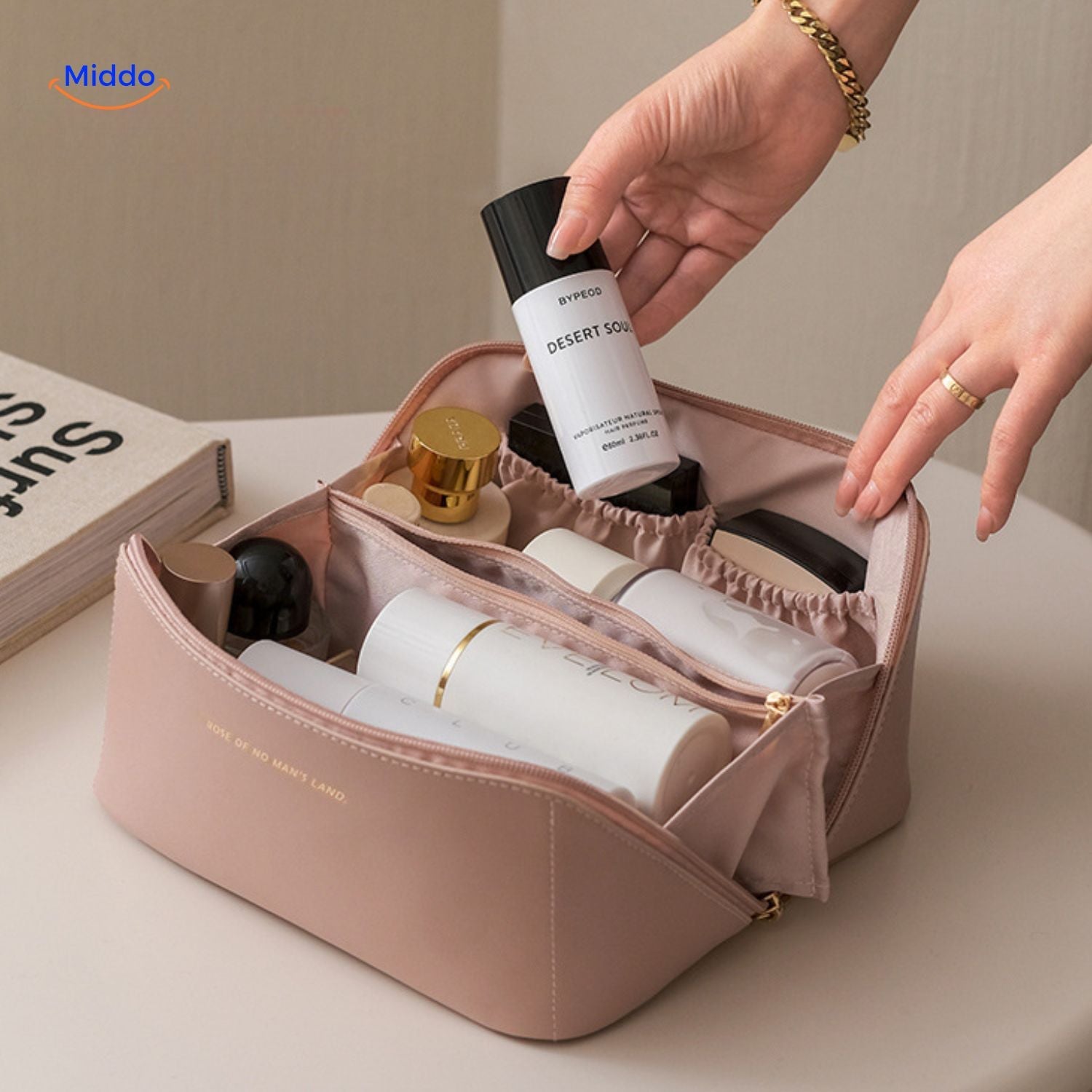 PillowPro Reisetasche lichte beige Make-up Tasche www.middo.de
