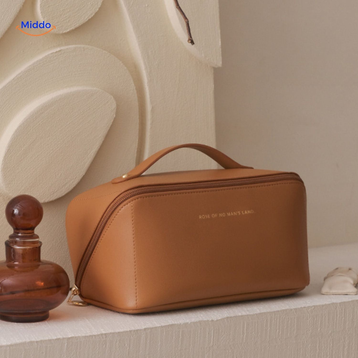 PillowPro Reisetasche orange Lederlook Kosmetiktasche www.middo.nl