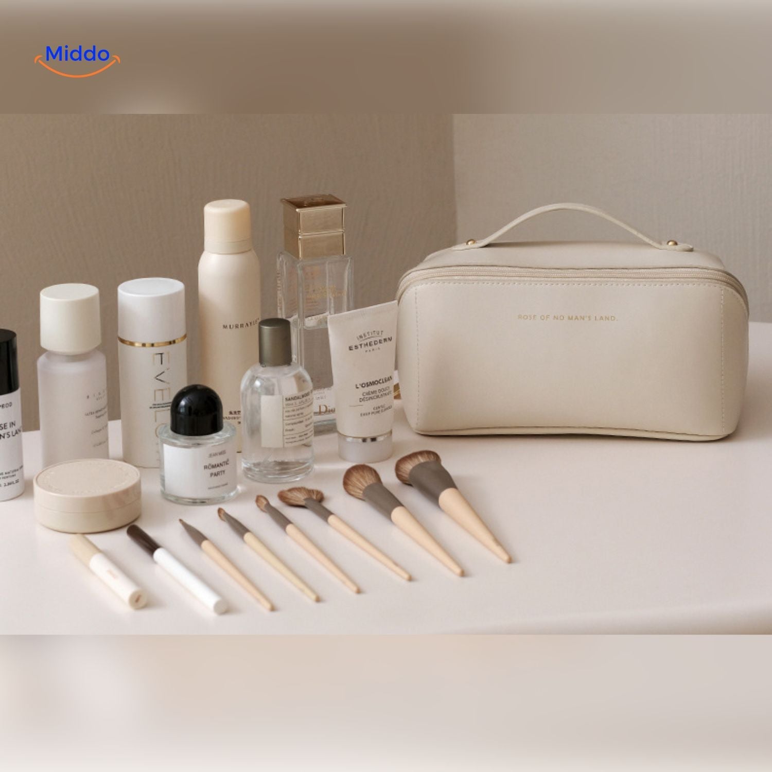 PillowPro Reisetasche rosa-beige Kombination Make-up Tasche www.middo.nl
