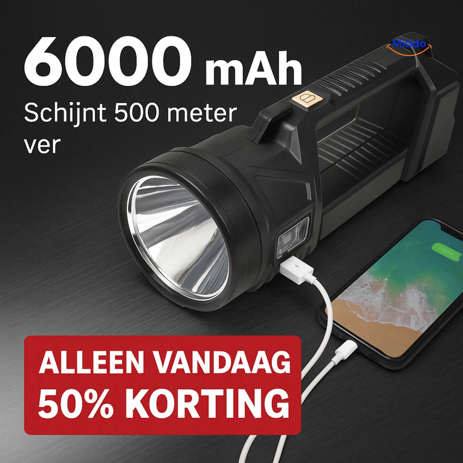 PowerBeam™ Superlampe | Ultra Hell • 6000mAh • 500m Reichweite