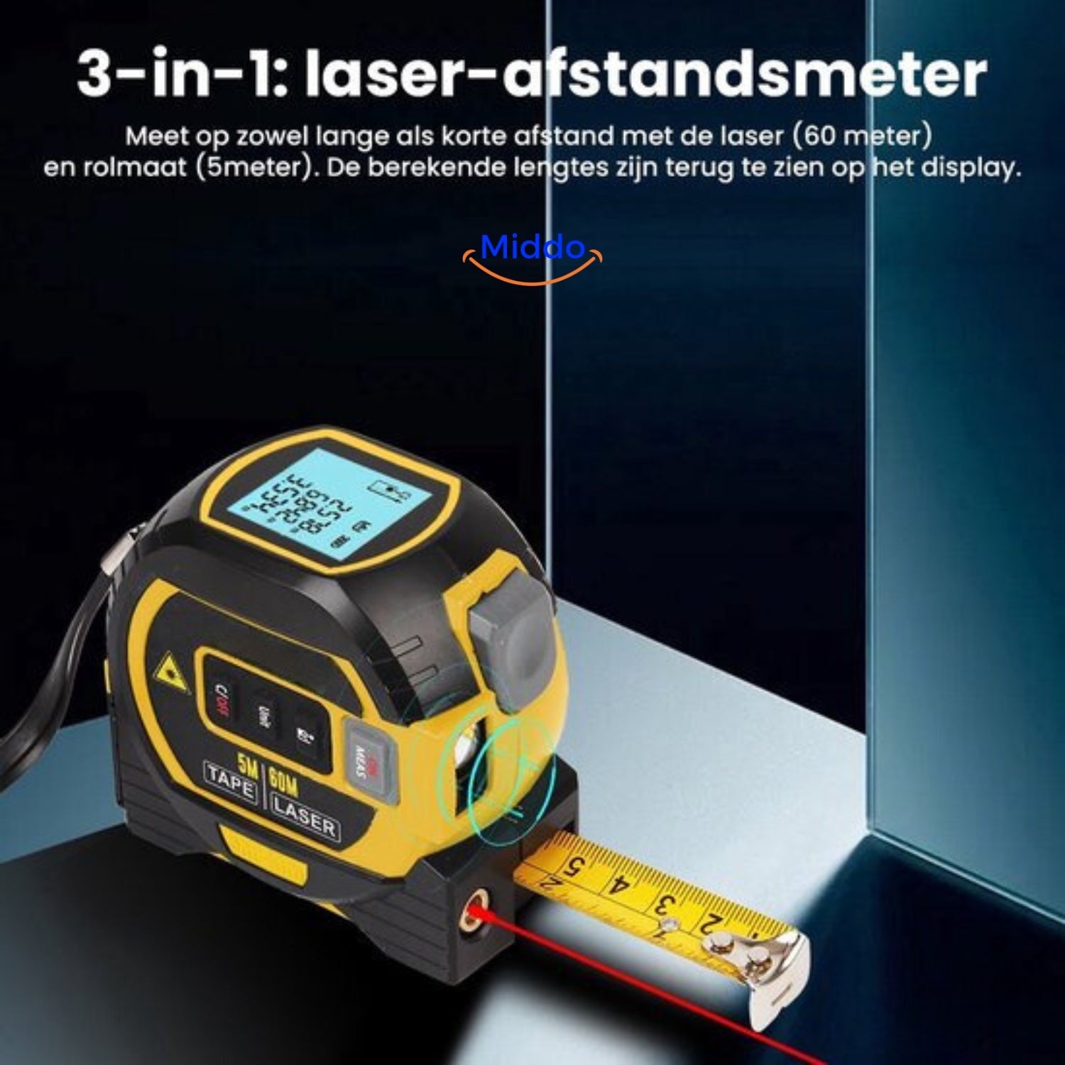 ProMeasure 3-in-1 Digitale Laser-Distanzmesser - 60m Reichweite - www.middo.nl