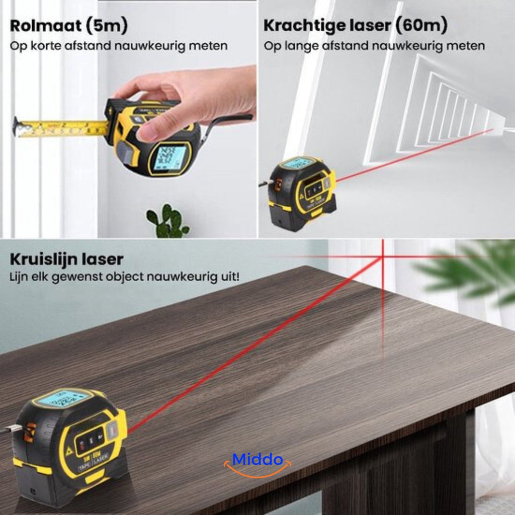 Laser-Rolmaßstab Leistungsstarker Kreuzlinienlaser 3-in-1 alle Funktionen!