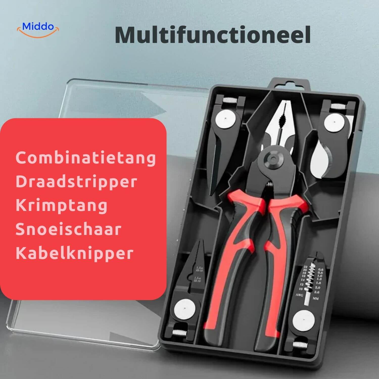 ProTool 6 in 1 multifunktionales Werkzeugset mit Drahtschneider und Crimpzange www.middo.nl