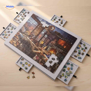 PuzzleNest Puzzlebrett mit ausziehbaren Schubladen und Puzzle