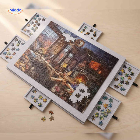 PuzzleNest Puzzlebrett mit ausziehbaren Schubladen und Puzzle