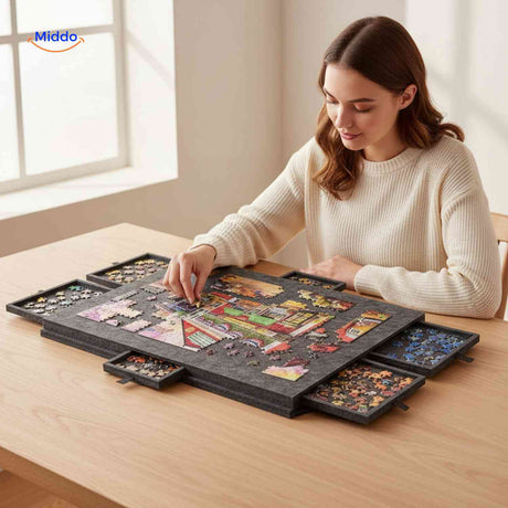 PuzzleNest Puzzlebrett aus Filz mit Aufbewahrungsschubladen