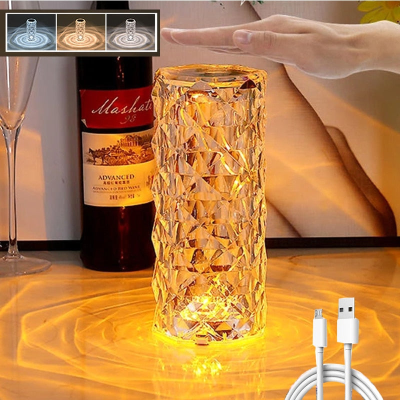 RGB-Kristall-Tischlampe mit Touch-Bedienung und Fernbedienung
