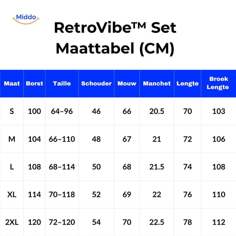 RetroVibe Set Größentabelle Damen Trainingsanzug, Größenübersicht in cm