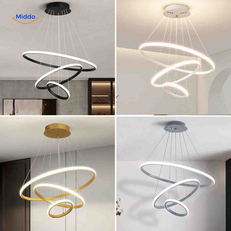 Ring-Kronleuchter | Moderne LED-Hängelampe in Schwarz, Weiß, Gold und Silber - Jetzt bei www.middo.de entdecken!