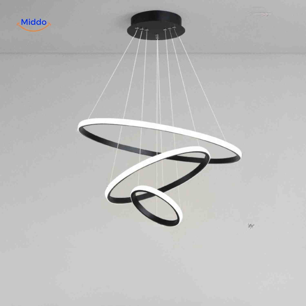 Moderne schwarze LED Hängeleuchte mit drei Ringen - www.middo.de