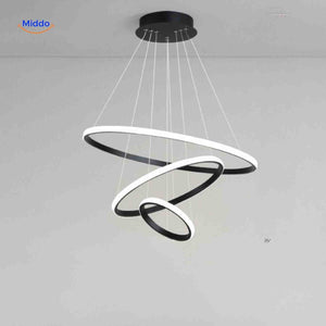 Moderne schwarze LED Hängeleuchte mit drei Ringen - www.middo.de
