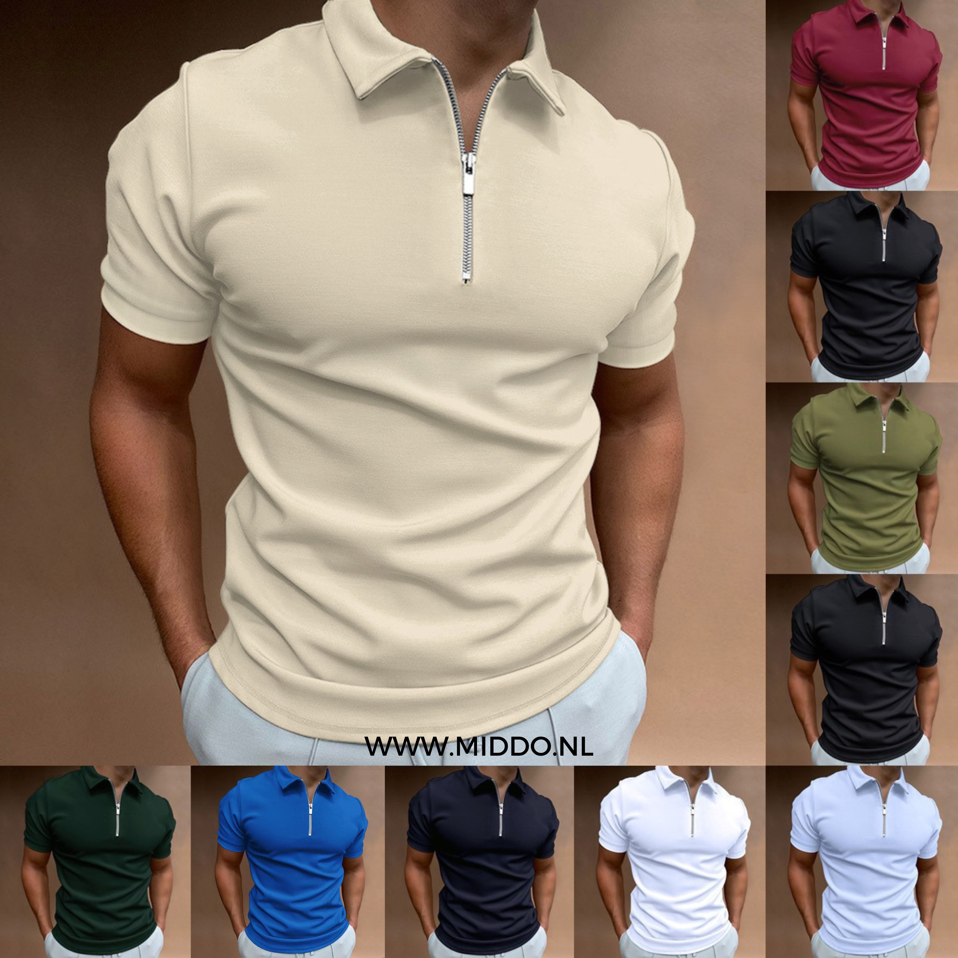 Mann in verschiedenen Farben Poloshirts mit Reißverschluss und ultimativen Komfort.