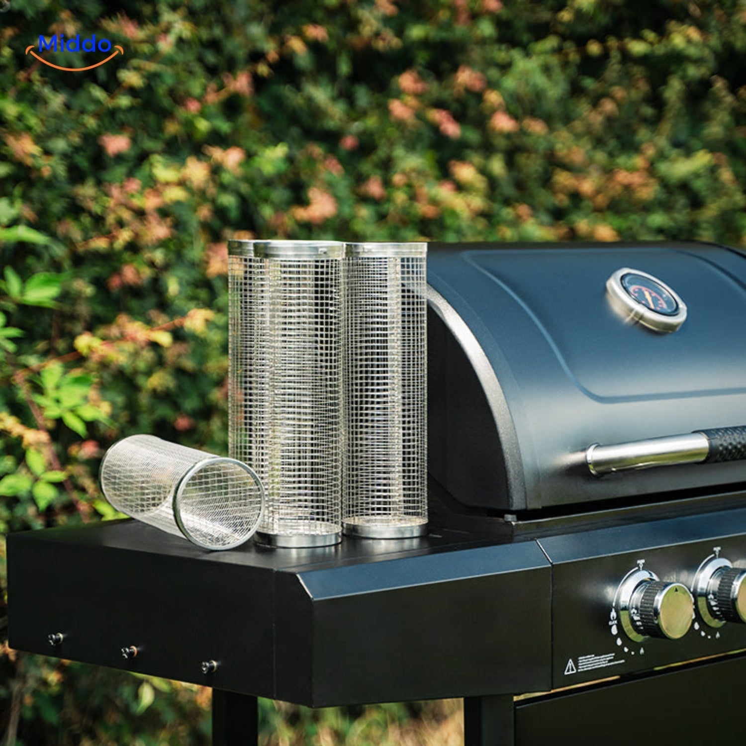 RollingGrill™ Körbe gestapelt und bereit zum Grillen.