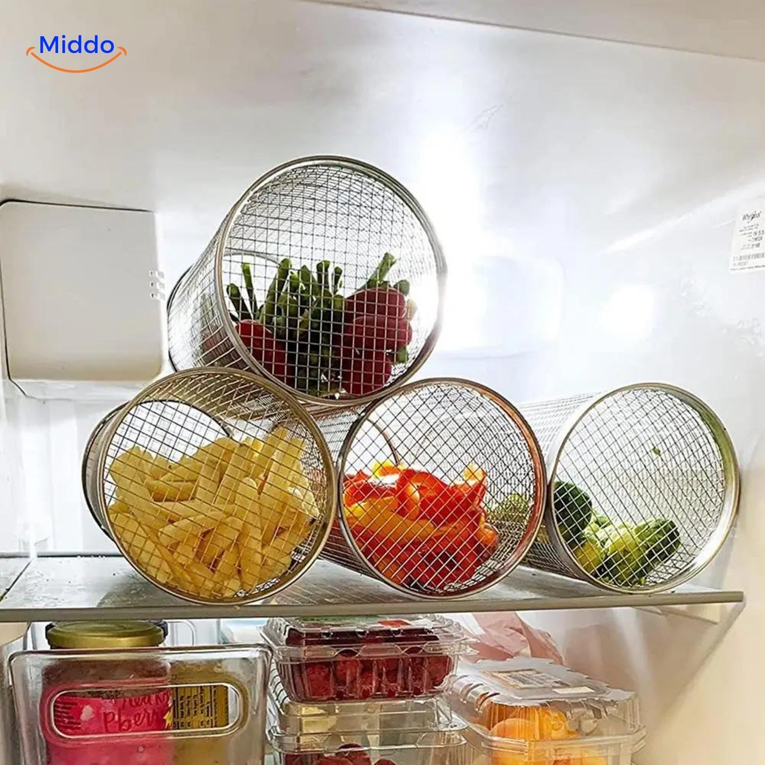 Mehrere RollingGrill™ Körbe in der Küche mit Gemüse.