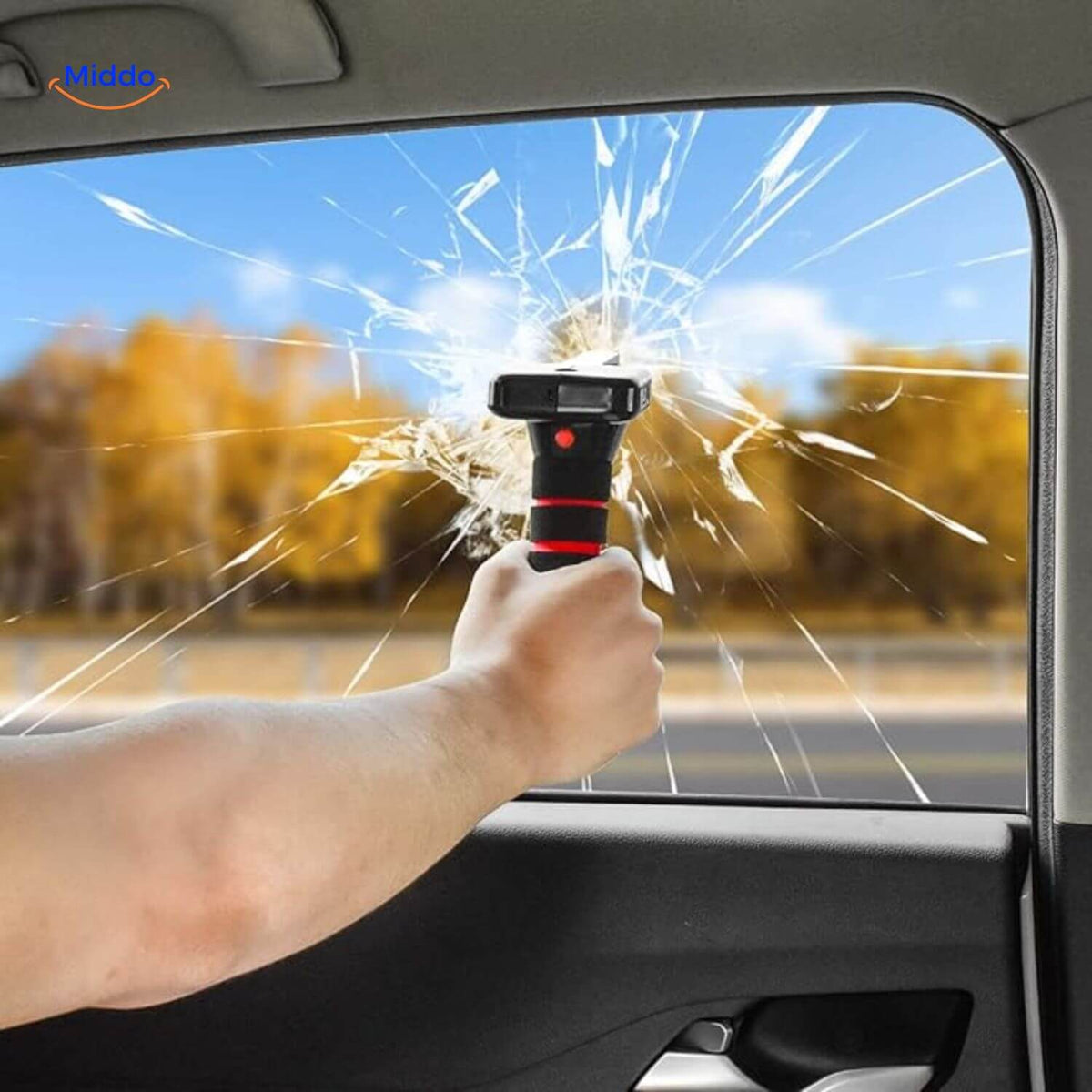 SafeArm Hammer Sicherheitshammer für Autofenster www.middo.de