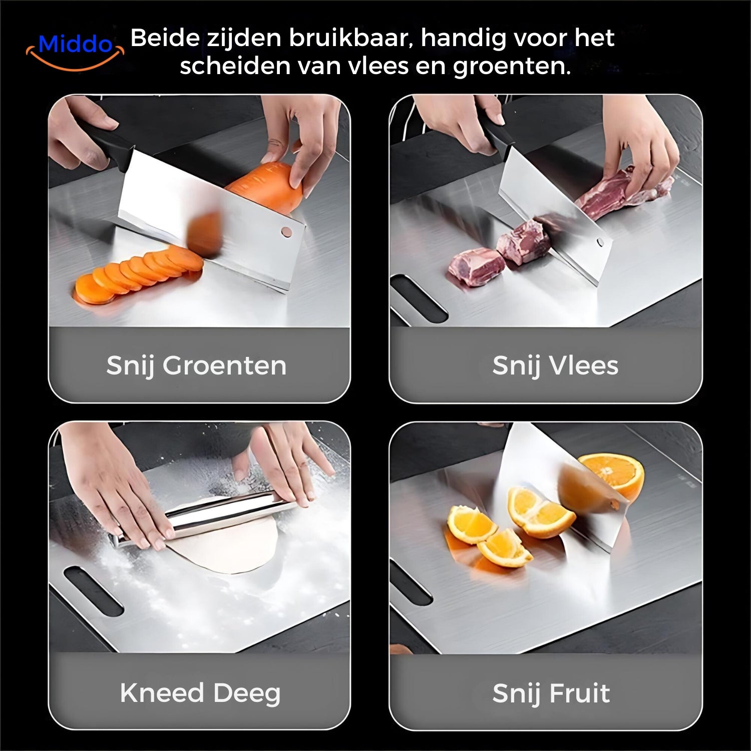 Schneiden Sie alle Arten von Lebensmitteln auf dem Safecut Schneidebrett von Middo.
