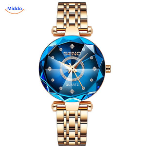 Seno Elegance Damenuhr Stahl Goldblau