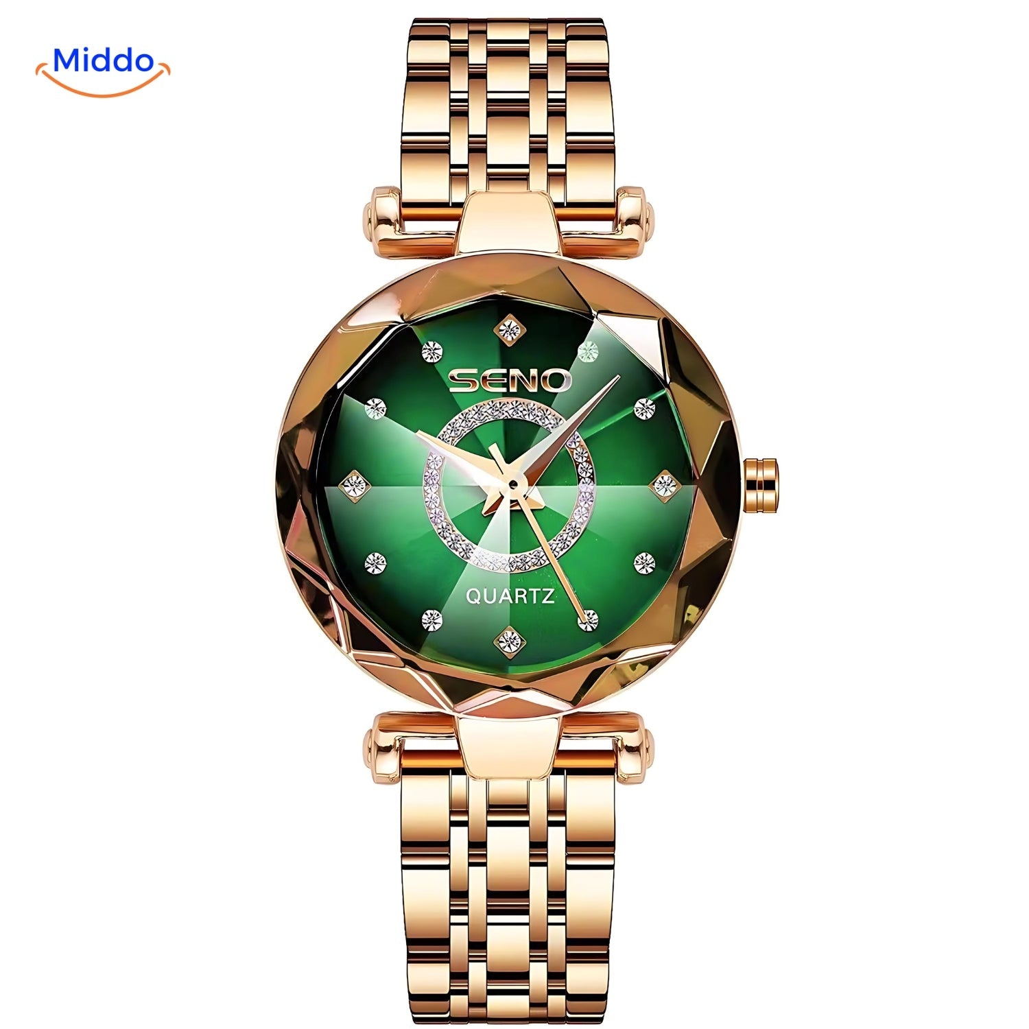 Seno Elegance Damenarmbanduhr Stahl Goldgrün Middo.de