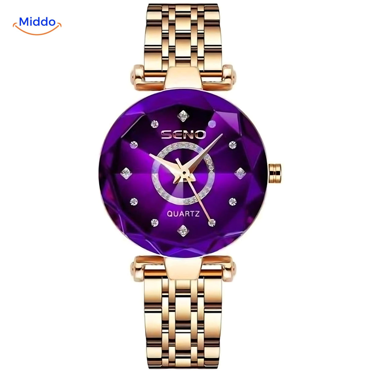 Seno Elegance Damenuhr Edelstahl Goldlila
