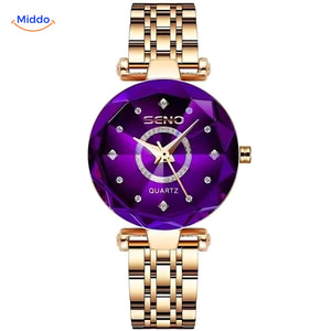 Seno Elegance Damenuhr Edelstahl Goldlila