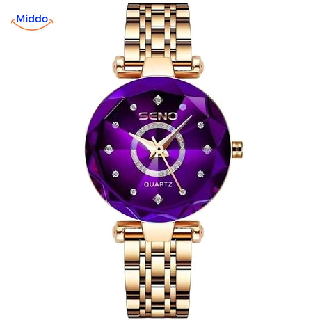 Seno Elegance Damenuhr Edelstahl Goldlila