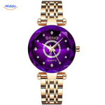Seno Elegance Damenuhr Edelstahl Goldlila Middo.nl