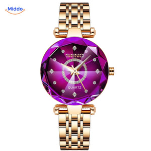 Seno Elegance Damenuhr Edelstahl Goldlila