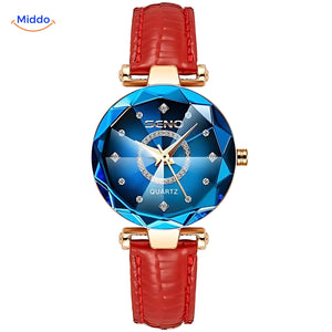 Seno Elegance Damenarmbanduhr Stahl RotBlau