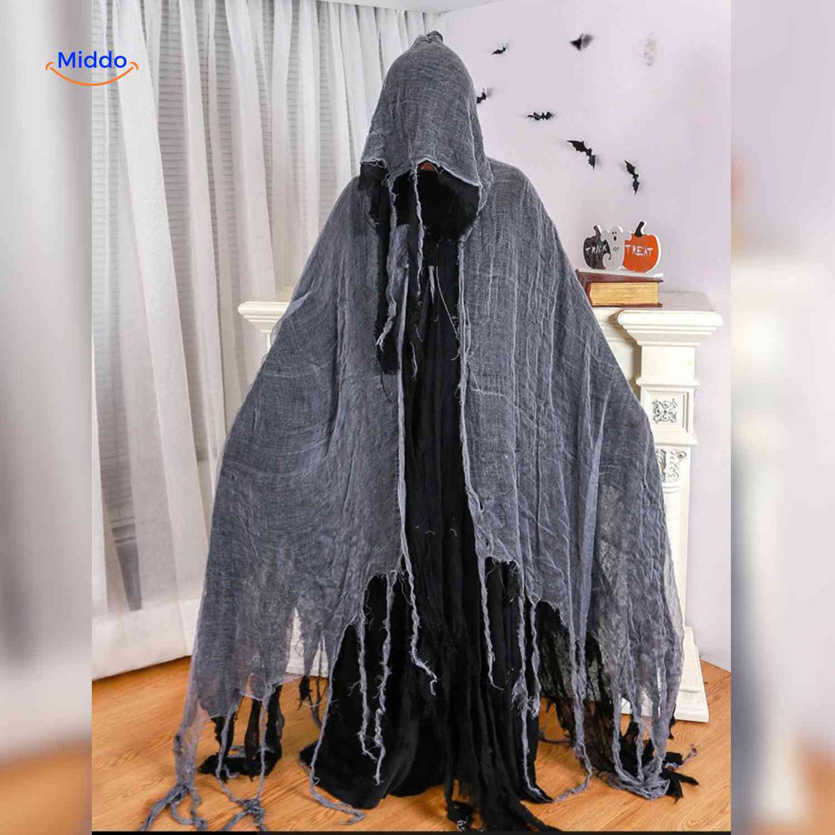 ShadowReap Umhang grau Spuk zerrissen Halloween Umhang www.middo.de