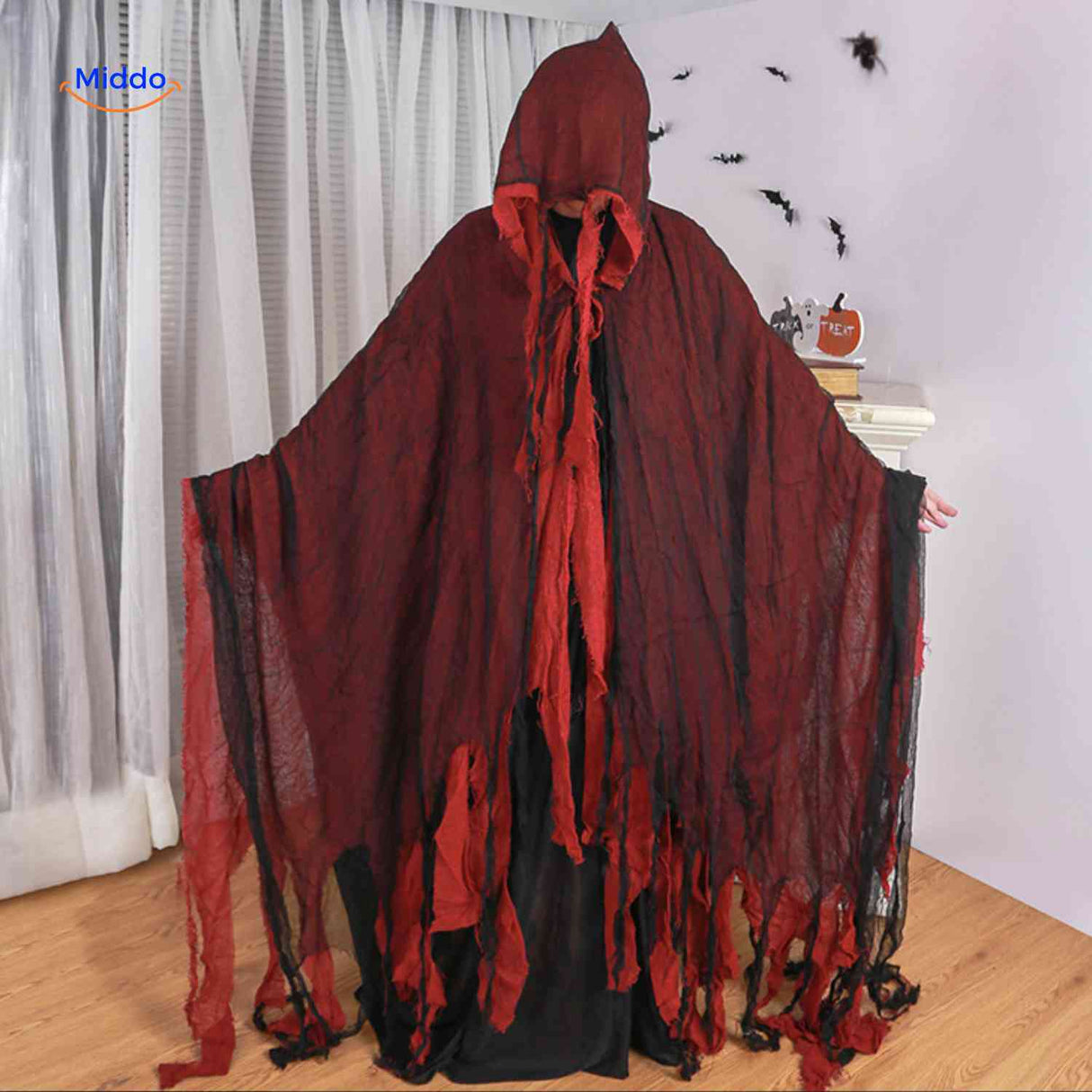 ShadowReap Cape – Roter, zerrissener Halloween-Mantel für dein Kostüm | www.middo.de