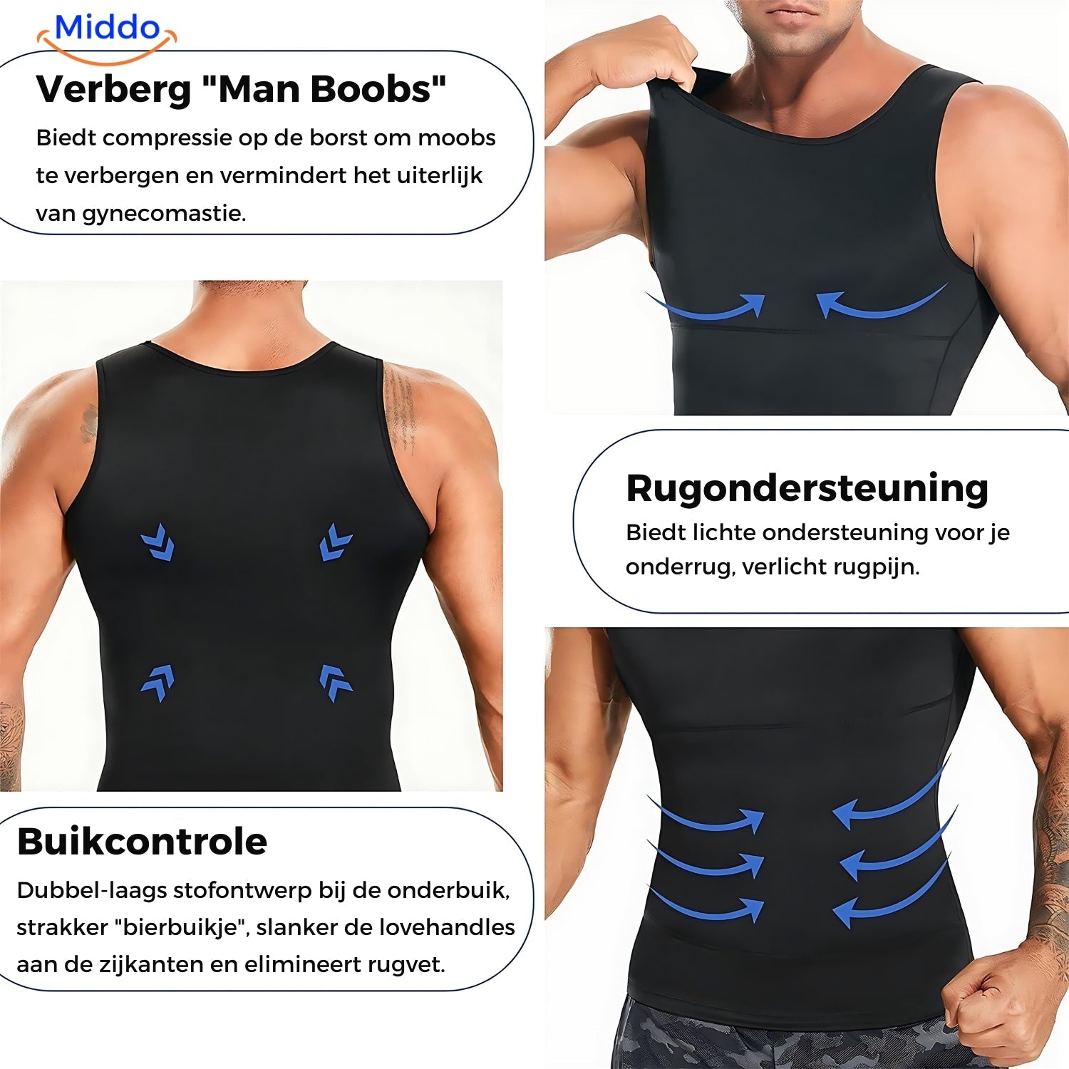 Schwarzes ShapeBoost PowerVest 2.0 Tanktop von Middo